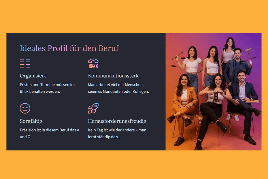 Profil für den Beruf, Team mit lachenden jungen Leute